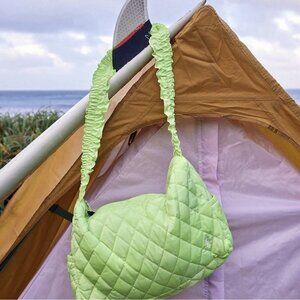 Free People Movement Run About Quilted Carryall Sling Bag Purse Yellow Green